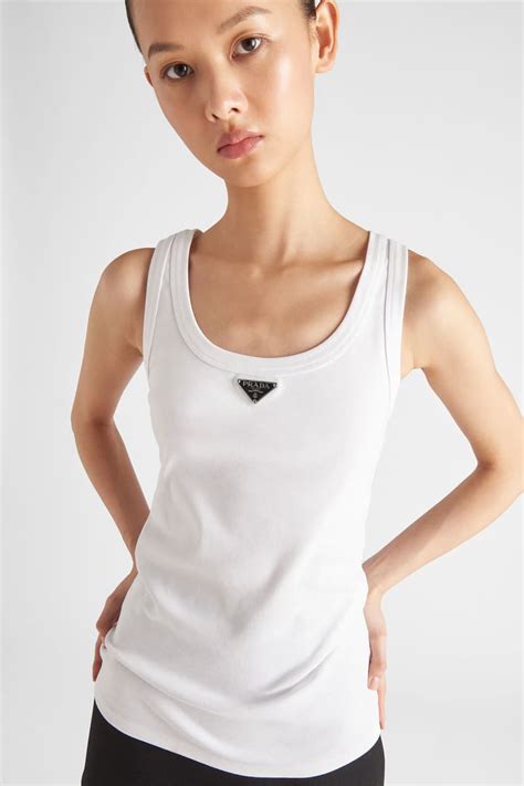 prada white vest|grayed Prada tank top.